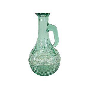 Vintage Oil Decanter - Green Glass Bottle - Fruit Basket Design - W/ Pour Spout
